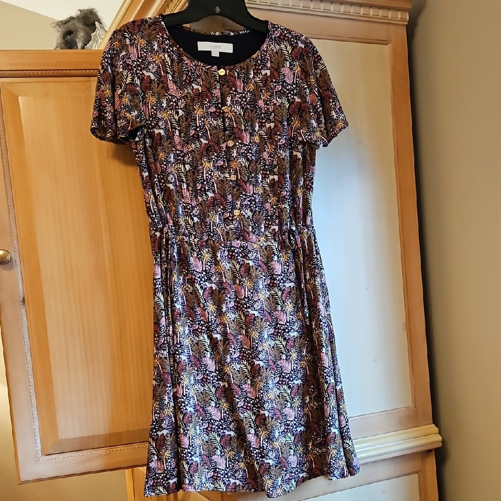 LOFT Multicolor Botanical Print Dress
